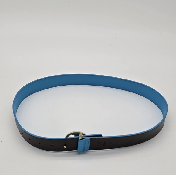 Tory Burch Blue Leather Belt with Gold Buckle - Picture 3 of 7